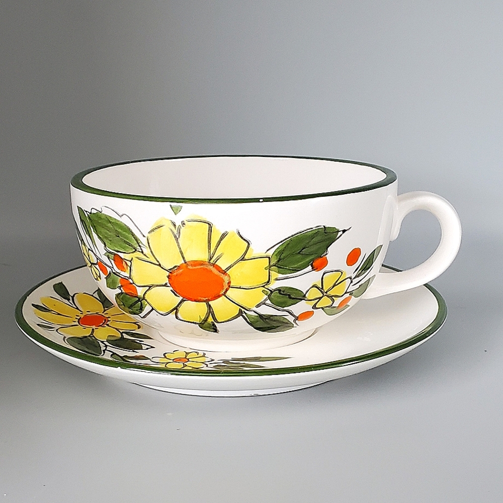Floral Oversized Cup and Saucer Set. Handpainted And Made In Japan